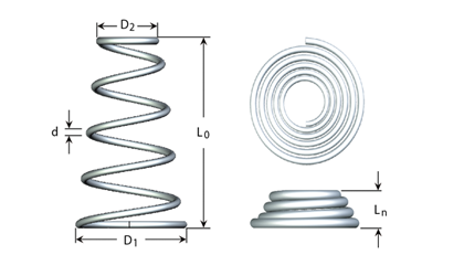 Tech Drawing - Conical compression springs in stainless spring steel