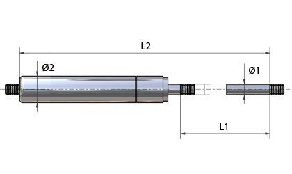 Tech Drawing - Food-grade (FDA) gas springs in 316 grade stainless steel